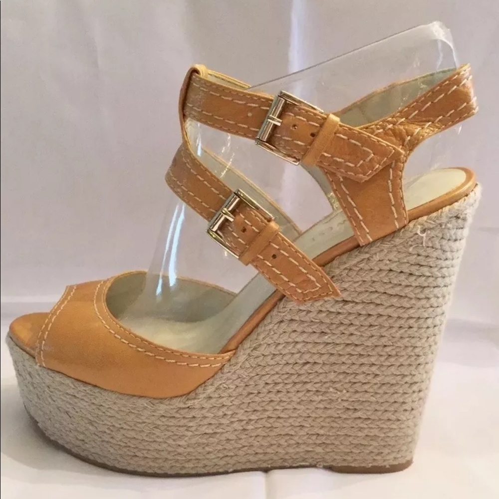 Nine West Women Wedge Platform Rope leather sandal Gladiator Sandals Mustard 7.5
